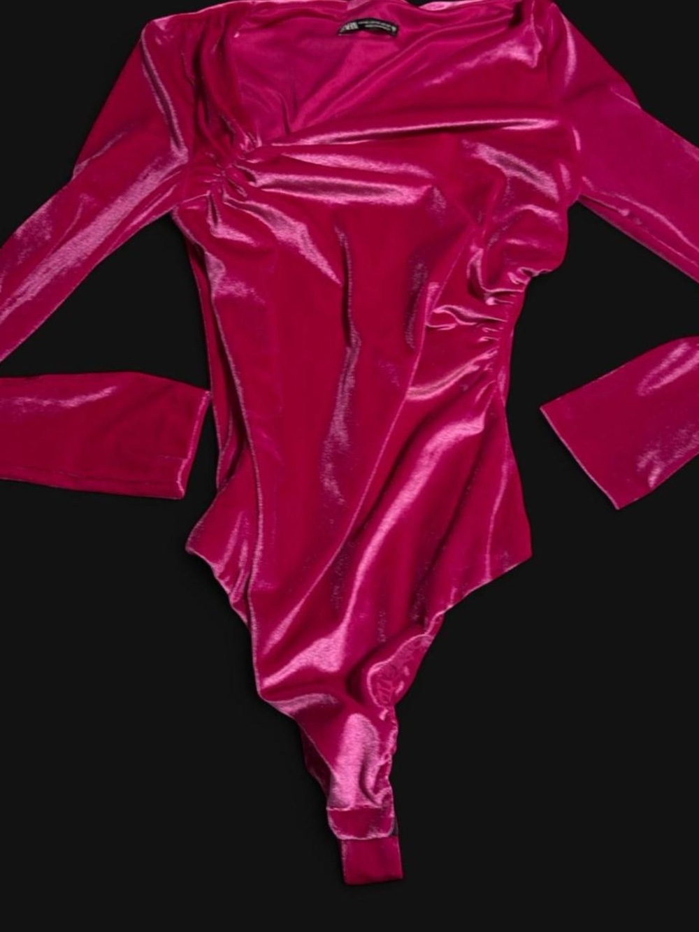 Zara Hot Pink Velvet Long-Sleeve Bodysuit